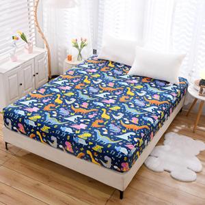 Bedding Fitted Sheet with Deep Pocket for Boys Girls Twin Bed,Dino Printed Thicken Fabric Bed Sheets (Navy Blue(Dinosaur), Twin)