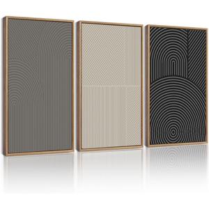 Drsoum Mid-Century Modern Framed Wall Art Large 16x24in Minimalist Abstract Boho Neutral Line Wall Decor Geometric Artwork Kitchen Dining Room Natural Framed