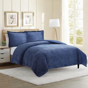 Hearth & Harbor Premium Flannel Duvet Cover Set - 3 PC Reversible King Comforter Cover Set with Microfiber Back - 1 Velvet Duvet Cover King & 2 Pillow Shams 104 x 90 inches - Navy Blue