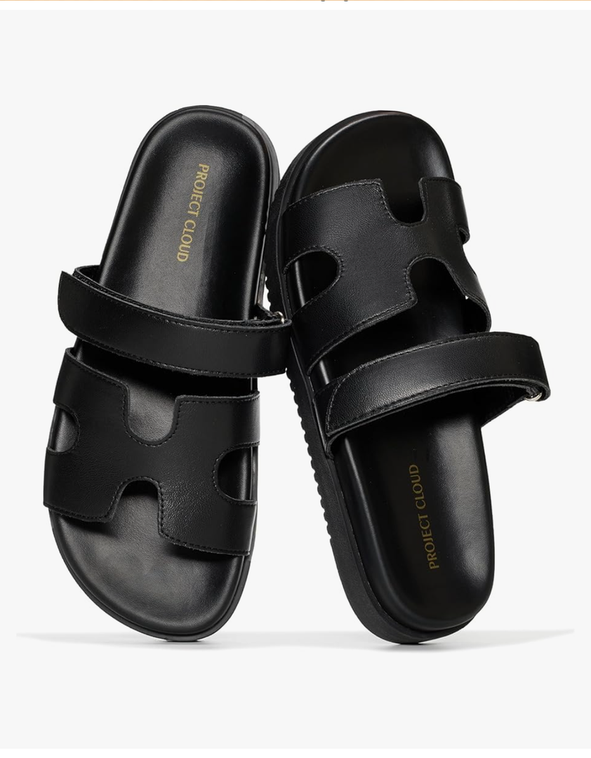 Project Cloud 100% Genuine Leather Sandals for Women Footwear - Stylish Womens Sandals with Plush & Soft Insole - Non-Slip and Water-Resistant Beach Sandals Slides for Women (Mayvy)