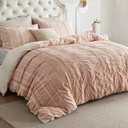 Bedsure Waffle Queen Size Comforter Set - Pink Soft Cotton Bedding Set Queen for All Seasons, Stripe Fluffy Bed Set 3 Pieces with 1 Waffle Weave Comforter King Size and 2 Pillow Shams