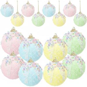 DEEKIN 12 Pack 2.36 Inch Pastel Christmas Ornament Set, Pastel Candy Ornaments for Christmas Tree Colorful Pink Blue Foam Gift with Glitter Sugar Decorations Balls for Holiday Birthday Home Decor