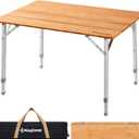 KingCamp Adjustable Height Folding Table, 4-Fold Bamboo Camping Outdoor Portable RV Camp Table with Carry Bag for Outdoor Car Backyard Picnic Tailgating Beach, 4 Fold Middle 25.6'' X 19.7''