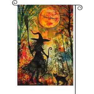 3 x Halloween Witch Garden Flag 12x18 Double Sided Outside Holiday Decorations Vertical Burlap Yard Flags (Vibrant Color)
