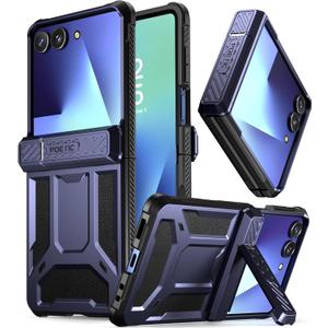 Poetic Spartan for Samsung Galaxy Z Flip 7 Case, [Kickstand] [Hinge Protection] [20FT Mil-Grade Drop Tested], Full-Body Rugged Shockproof Protective Phone Cover for Galaxy Z Flip7, Midnight Blue