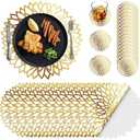 Geosar 12 Disposable Paper Placemats and Coasters Set Summer Hawaiian Luau Placemat with Coasters Outdoor Indoor for Greenery Jungle Dining Table Decoration Shower Birthday(Gold Round)