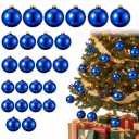 24 Pcs Glass Christmas Ball Ornament 3 Size Glass Ball Ornament 3.15" 2.36" 1.57" Mirror Christmas Hanging Decor for Xmas Tree Holiday Decoration(Blue)