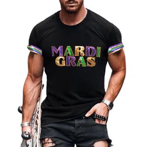 Mardi Shirt for Men Glitter Mask Graphic Festival T Shirt Tuesday Carnival New Orleans Party Tee Tops(P1,M)