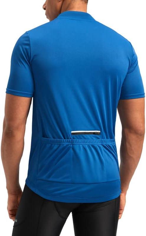 Bikewa Men's Cycling Jersey Moisture Wicking Short Sleeve UPF Half Zip Bike Road Riding Biking Shirts for Men Zipper Pockets (Large, Royal Blue)