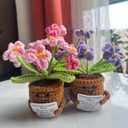 2 x Artificial Crochet Flowers, Handmade Knit Floral Arrangements for Home Decor, Wedding Bouquet Centerpiece Gift for Mothers Day, Birthday, Anniversary, Kitchen, Office Desk (Pink-A)