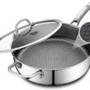 Frying Pan Nonstick with Lid,Hybrid Non Stick 5 Quart Saute pan,PFOA Free Cookware,Stainless Steel skillet,12 inch Deep Saute Pan,Dishwasher&Oven Safe,Works on All Cooktops