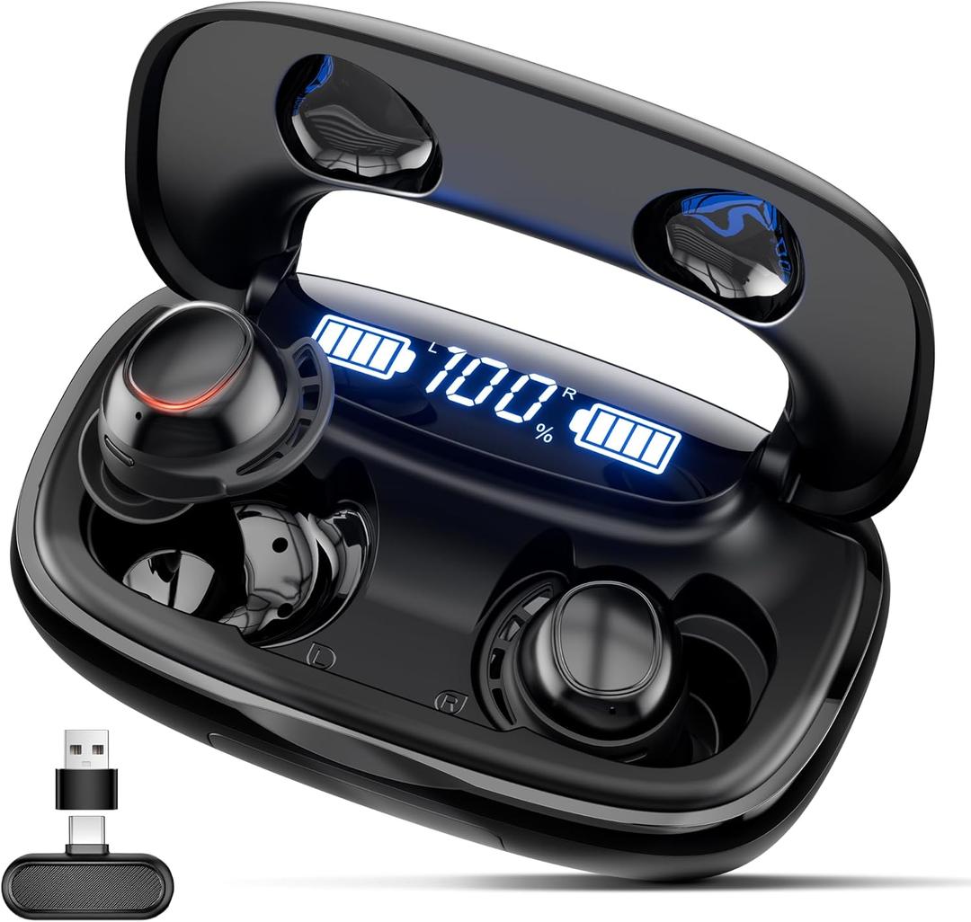 IAMJOY Gaming Earbuds, 20ms Low Latency, Wireless Game Earbuds with LED Display, 90H Play Time, 2.4GHz & Bluetooth, Noise-Canceling Mic Compatible with Meta Quest, PS5/4, VR, Switch, PC (Classic Black)