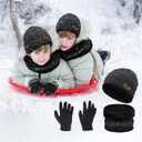 3 Pcs Boys Girls Winter Beanie Hat Scarf Gloves Set Thick Knitted Warm Toddler Winter Hat Mittens Neck Warmer for Kids (Grey)