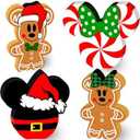4pcs Christmas Table Decorations for Home, Mouse Double-sided Wood Gingerbread Christmas Centerpieces for Tables Cute Christmas Party Wood Tiered Tray Decor Indoor