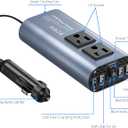 SUNWHEEL 300W Power Inverter DC 12V to 110V AC Car Inverter with 25W Quick Charge, 6.0A 4 USB Ports, Dual AC Adapter for Laptops Charger