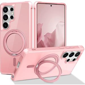 2 x 360Magnetic Swivel Ring for Samsung Galaxy S24 Ultra case-Pink | Built-in Metal Stand and Ring Holder,Compatible With Magsafe,Military Grade Protection,Shockproof phone cover