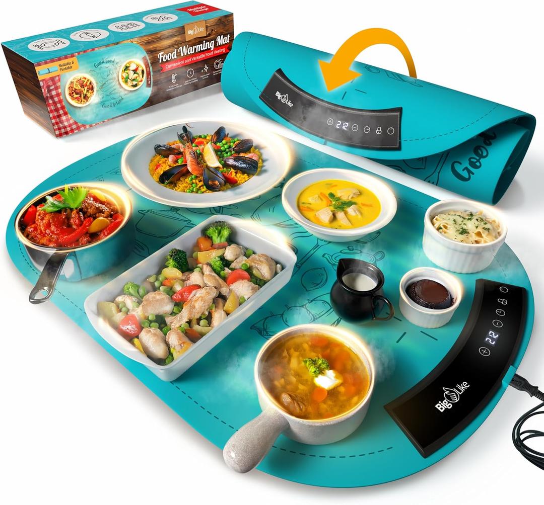 Warming Mat for Food - Full Surface Fast Heating Food Warming Mats for Countertop, 7 Temp Settings Pad, Silicone Electric Warmer Tray, Roll Up Portable Heating Trays for Buffets Party