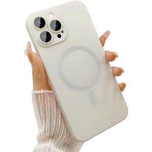 Magnetic for iPhone 15 Pro Phone Case for Women, Matte Luxury Soft Metallic Luster Design with Camera Lens Protector, Compatible with Magsafe Case for iPhone 15 Pro 6.1"-White