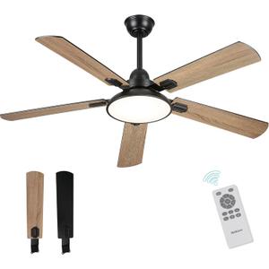 Melkelen Ceiling Fan with Lights and Remote, 52 Inch Outdoor Ceiling Fan with Light, Modern Black Fan with Lights for Covered Patio Farmhouse Bedroom, MK06-BK