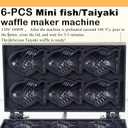 Commercial Taiyaki Fish Waffle Maker Machine,1600W Non-stick Electric Japanese Fish Shaped Waffle Cones, Stainless Steel Professional Taiyaki Machine,Making 6 Mini Closed-Mouth Fish waffles 110V