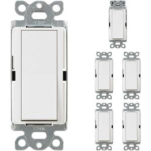 Lutron Claro 15 Amp Single-Pole Paddle Switch, CA-1PS-WH, White (6-Pack)