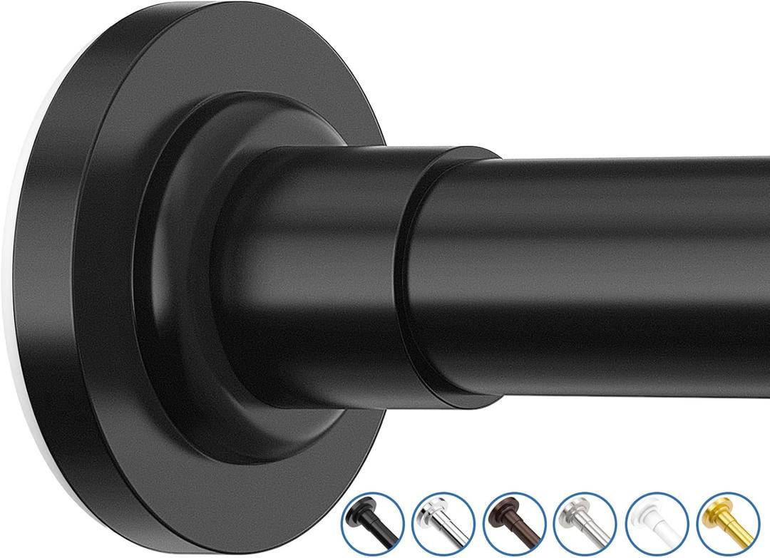 Shower Curtain Rod Adjustable 32-75 Inch, Spring Tension Shower Rods Stainless Steel Telescoping Curtain Rod for Bathroom or Windows, No Drilling, No Slip, No Rust, Black