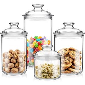 Suclain 4 Pack Acrylic Cookie Candy Jar with Lid Airtight Plastic Apothecary Jar Shatterproof Kitchen Food Storage Canister for Biscuits Snacks Coffee Beans Tea Pet Food (14oz,24oz,34oz,50oz)