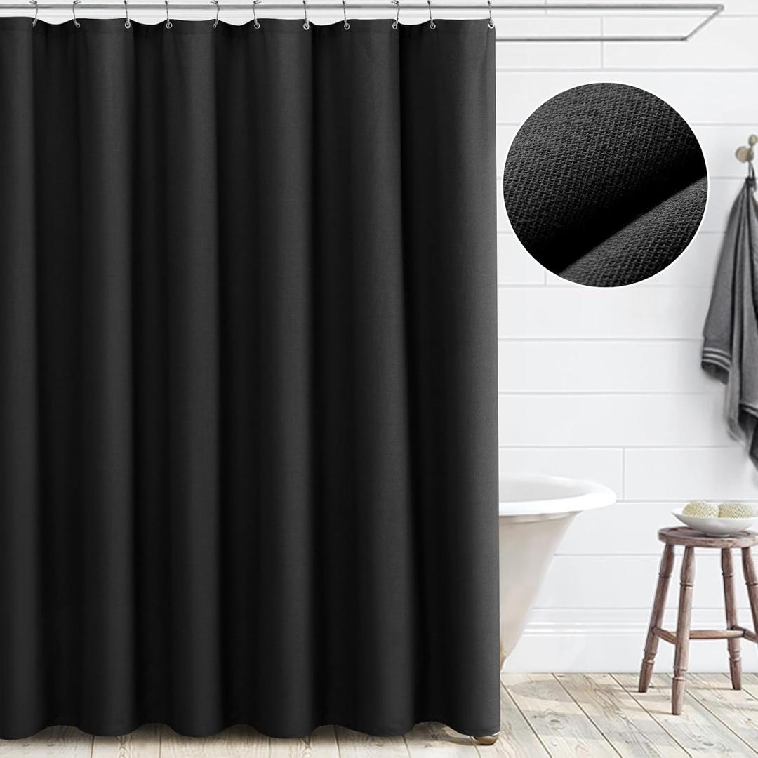 Awellife Black 60 Inch Stall Shower Curtain Linen Textured Boho Farmhouse Shower Curtains for Bathroom Fabric Liner Stall 60" W x 72" L 10 Hooks