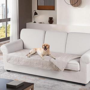 TAOCOCO 100% Waterproof Sofa Cushion Cover Reversible Couch Seat Cover for Dogs Pets Couch Cover for Chaise Sectional Sofa U Shape Sofa Furniture Protector Sofa Slipcover (Cream) (3070 Inch (Pack of 1))