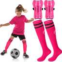 Syhood Soccer Shin Guards and Socks for Toddler Kids Youth, Lightweight Soccer Shin Pads Protective Defender Gear for 3-5, 5-10, 10-15 Years Old Children Teen Boys Girls Sports Game(S Size, Pink)