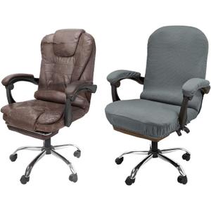 NeColorLife Office Chair Cover,Computer Seat Cover with Armrest Covers, Stretchable Jacquard Desk Chair Slipcover for High-Back Rotating(Large Size,Grey)