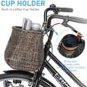 CXWXC Bike Basket - Handmade Rattan Bike Baskets for Girls Women - Front Bicycle Bike Basket with Coffee Cup Holder for Beach Cruiser, Scooter, Ebike (Dark Brown)