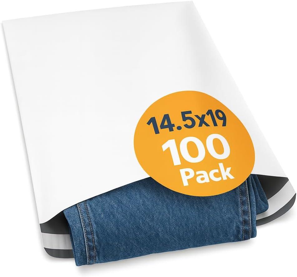 Poly Mailers 14.5x19 (100 Pack) 14x19 Polymailers Shipping Bags, Self-Sealing Mailing Envelopes 2.5 Mil. Made in Canada