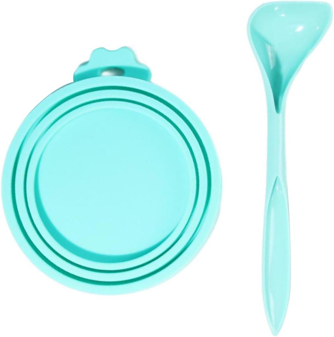 Pet Food Can Lids, Silicone Can Covers for Pet Food Cans, Universal Size Can Lids Covers for Dog and Cat Food, BPA Free Dishwasher Safe (1 Pack & Spoon, Multi-Colored) Cyan