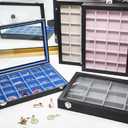 Stratalife Earring Organizer Velvet Jewelry Organizer Box Jewelry Display Storage Tray Ring Case with Clasp for Women 24 Grid (Pink Black)