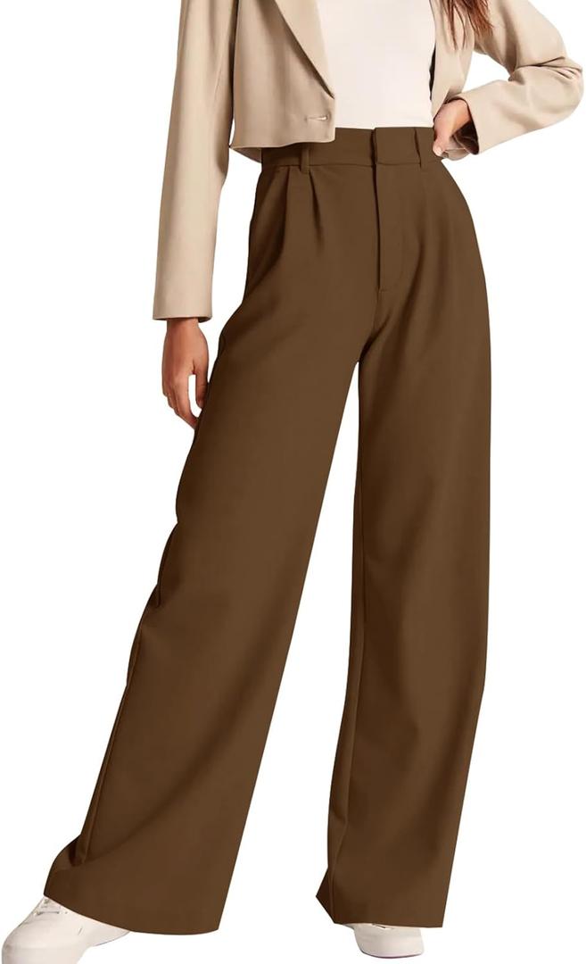 NIMIN High Waisted Work Pants for Women Business Casual Outfits 2025 Office Dress Pants Trousers with Pockets (X-Small, Dark Brown)
