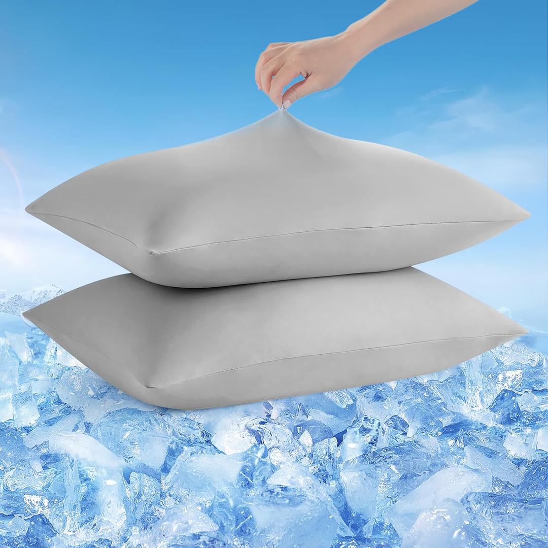 Avolare Cooling Pillow Cases Queen Size Set of 2,Arc-Chill 3.0 Cool Pillowcases for Hot Sleepers(Q-Max>0.5),Breathable&Stretchy Fabric,Softer Than Silk,Zipper Pillow Cases,Grey