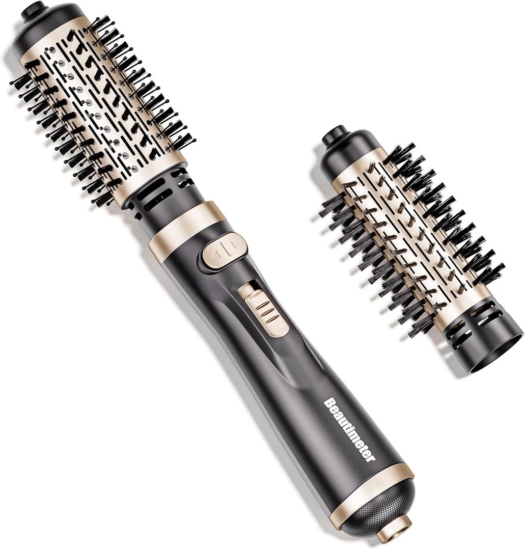 Beautimeter Hair Dryer Brush 3-in-1 Hair Styler: Rotating Blow Dryer Brush with 2-Inch and 1.5-Inch Brushes (Black & Gold)