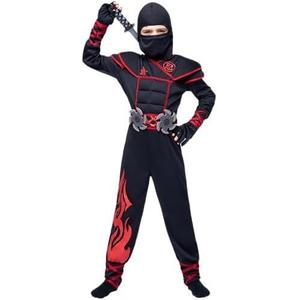 Spooktacular Creations Ninja Costume Kids, Muscle Ninja Deluxe , Toddler Unisex Kungfu Halloween Costumes , Red, 3T (Suit Only)