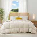 Joysoul Lightweight Down Comforter Queen Size, Goose Feathers Fiber Comforter for Hot Sleepers, Breathable & Ultra Soft Fluffy Duvet Insert, Thin Bedding for Summer,Cream (88" X 88")