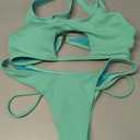 SherryDC Women's Sexy Scoop Neck Padded Cutout Strappy Thong Bikini Set Swimsuit (Medium, Lake Green)