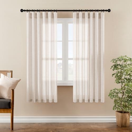 DaysU Natural Back Tab/Hook Belt Linen Sheer Curtains 72 Inch Length for Bedroom 2 Panels Set