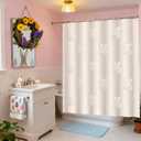 Easter Shower Curtain, 3D Tufted Bunny Embroidery Easter Spring Shower Curtain for Bathroom Waterproof Fabric with 12 Hooks Rustic Rabbit Jacquard Bathroom Decorations 72 X72 Inch (Beige)