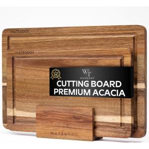 2 Pack Acacia Wood Cutting Board for Kitchen Meal Prep & Serving - Large & Small Chopping Boards Set with Juice Grooves - Charcuterie & Chopping Butcher Block - Eco-Friendly Wood for Gift