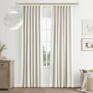 Joywell Cream Ivory Linen Full Blackout Curtains 96 Inch Long,Pinch Pleated Back Tab Drapes with Hooks Thermal Insulated Noise Block for Bedroom Living Room,W40 x L96,Natural Beige,2 Panels Set