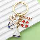 2pcs Sailboat Keychain with Lighthouse, Lifebuoy, Anchor, Maritime-Inspired Bags Charms Accessory birthday Gifts with gift bag