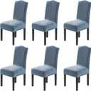 H.VERSAILTEX Velvet Dining Chair Covers Stretch Chair Covers for Dining Room Set of 6 Parson Chair Slipcovers Chair Protectors Covers Dining, Soft Thick Solid Velvet Fabric Washable, Stone Blue