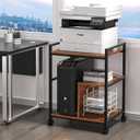 Lerliuo Printer Stand with Charging Station and USB Ports, Large 3-Tier Mobile Printer Table with Storage Shelf, Brown Rolling Industrial Printer Cart with Lockable Wheels for Home Office