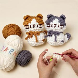 JueRum Cat Crochet Kit for Beginners Step-by-Step Video Tutorials for Every Round, 40% Extra Easy Yarn, Complete Amigurumi Starter Kit for Adults & Teens, Perfect Beginner Crochet Gift