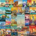 Vintage World Travel Puzzles for Adults 1000 Piece, Colosseum Eiffel Tower Landscape Poster Puzzle Landmarks, Scenic Jigsaw Puzzles for Adults Paris Italy Scenery